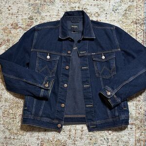 Wrangler Jean Jacket Mens Large Dark Wash Denim Cotton Pockets Western Trucker